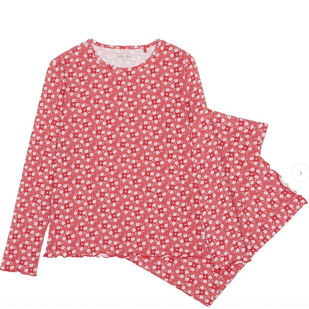 NEW MINNOW women's holiday bloom pima pajamas set in red